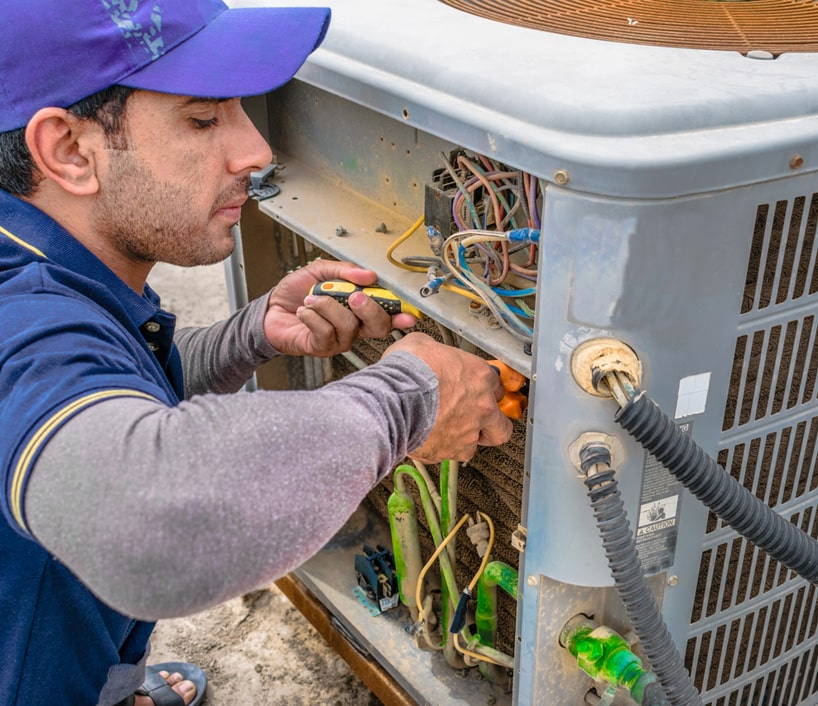 a man in a blue shirt