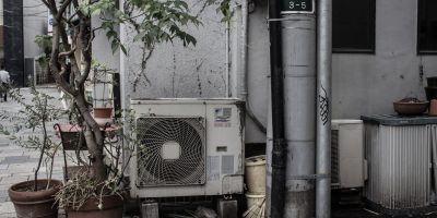 a close up of an old building